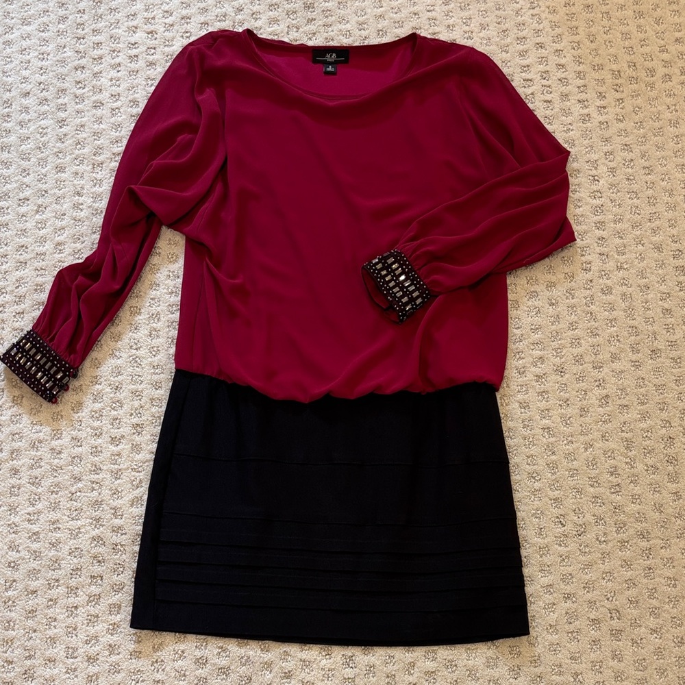 AGB Burgundy and Black Long Sleeve Dress